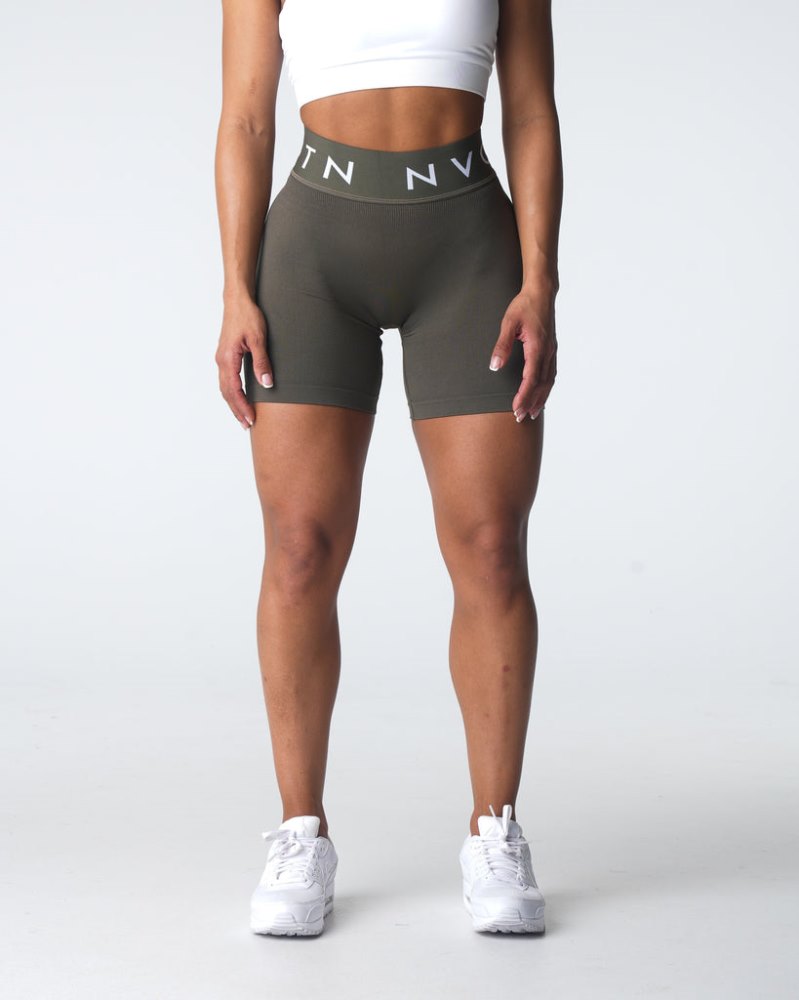 Pantalones Cortos Nvgtn Deporte Seamless Shorts Mujer Verde Oliva Argentina | 1590-2C2