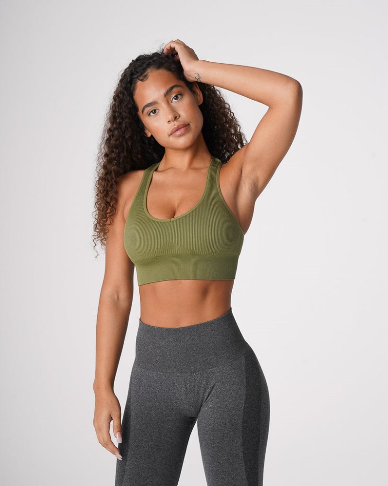 Sujetador Deportivo Nvgtn Galaxy Acanalado Seamless Bra Mujer Kaki Verde Argentina | 1449-E01