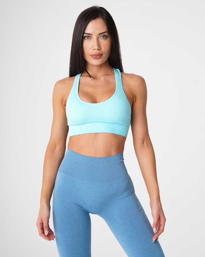 Sujetador Deportivo Nvgtn Galaxy Acanalado Seamless Bra Mujer Turquesa Claro Argentina | 1680-HSG