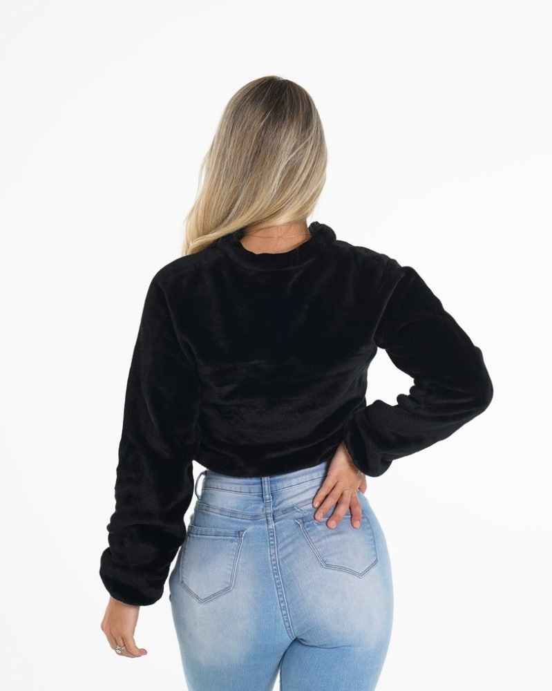 Tops Nvgtn Cropped Teddy Fleece Mujer Negras Argentina | 1269-D4K