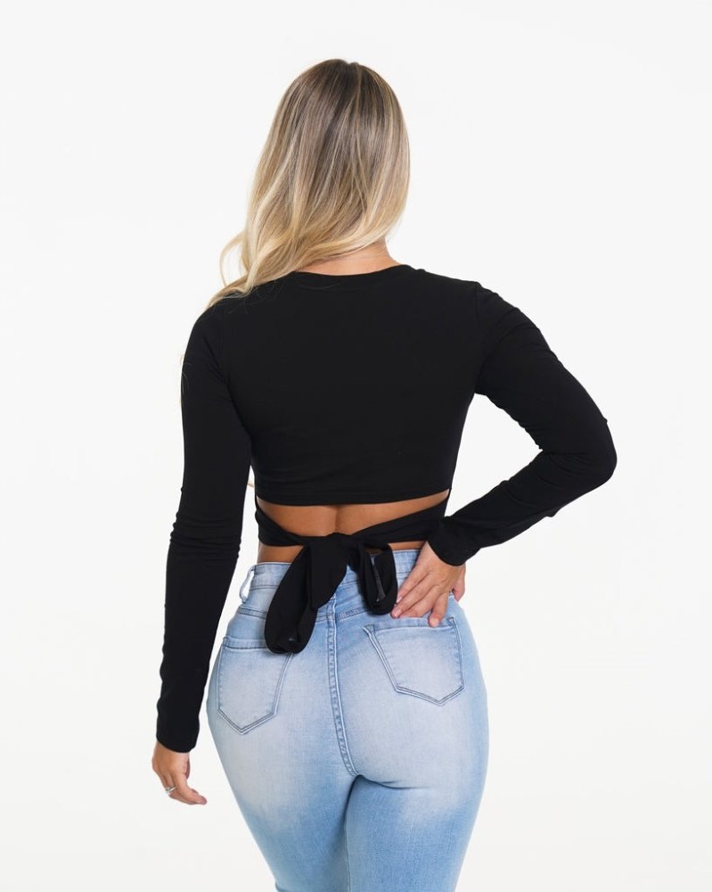 Tops Nvgtn Wrap Around Long Sleeve Crop Mujer Negras Argentina | 1009-1DR