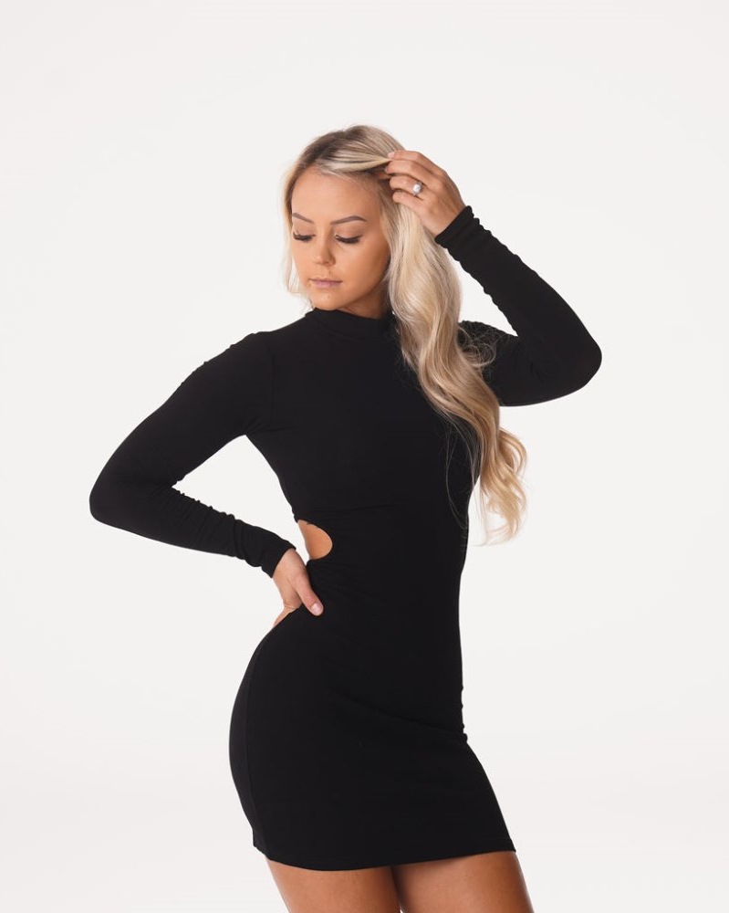 Vestido Nvgtn Into You Acanalado Mock Turtleneck Midi Vestido Mujer Negras Argentina | 1039-EXR