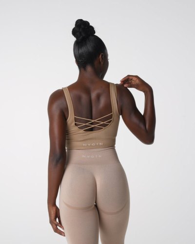 Sujetador Deportivo Nvgtn Desire Acanalado Seamless Bra Mujer Beige Argentina | 1855-I3Y