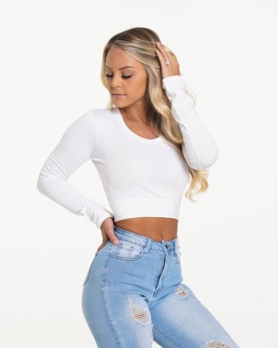 Tops Nvgtn Wrap Around Long Sleeve Crop Mujer Blancas Argentina | 1223-XXK